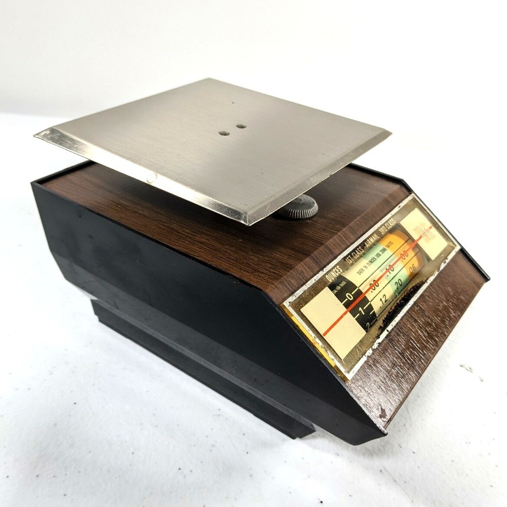 Vintage 1968 Park Sherman Postal Scale Wood Grain Metal Desk Office Accessory